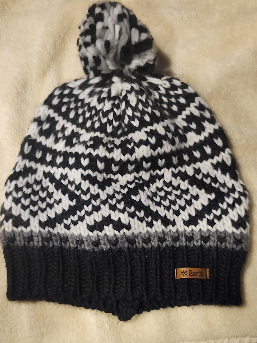 Barts Black and White Knit Pom Beanie